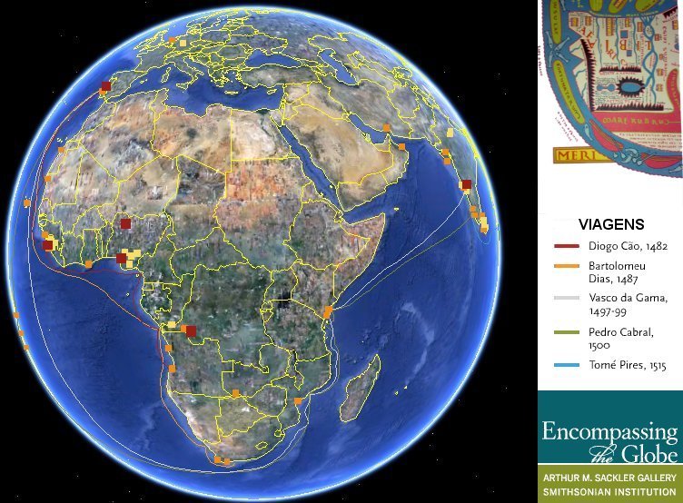 Mapa mostrando as rotas marítimas dos exploradores portugueses